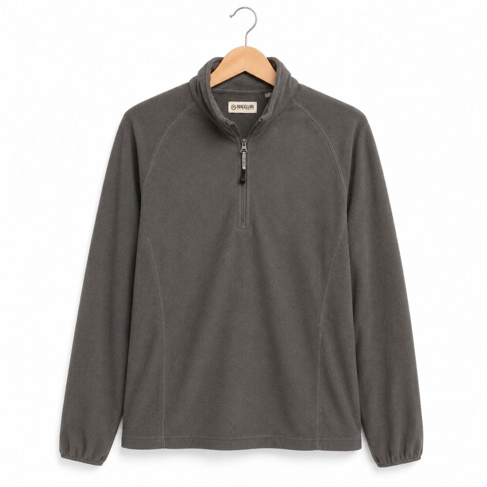 Magellan Outdoors Grey Lightweight Fleece Quarter Zip Pullover Jacket Athletic L